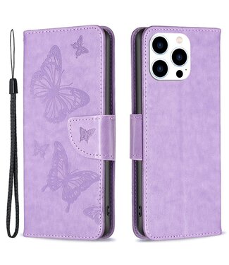 SoFetch Paars Vlinders Bookcase Hoesje iPhone 15 Pro