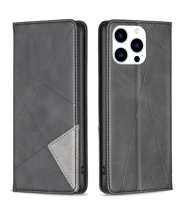 SoFetch Zwart Modern Bookcase Hoesje voor de iPhone 15 Pro