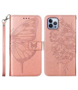 YB Roze Vlinder Bookcase Hoesje iPhone 15 Pro