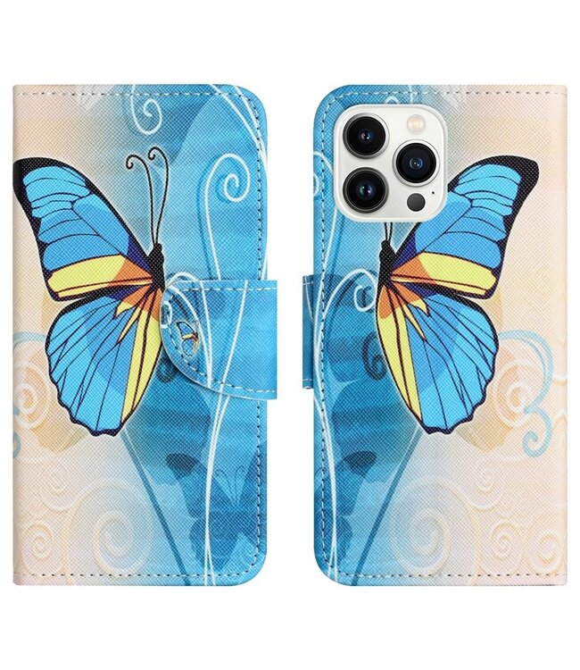 SoFetch  Blauw Vlinder Bookcase Hoesje voor de iPhone 15 Pro