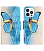 SoFetch  Blauw Vlinder Bookcase Hoesje voor de iPhone 15 Pro