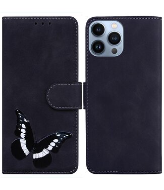 SoFetch Zwart Vlinder Bookcase Hoesje iPhone 15 Pro