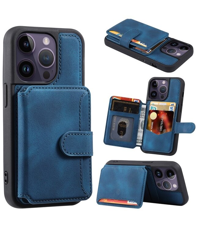 SoFetch Navy Blauw RFID Bookcase Hoesje voor de iPhone 15 Pro