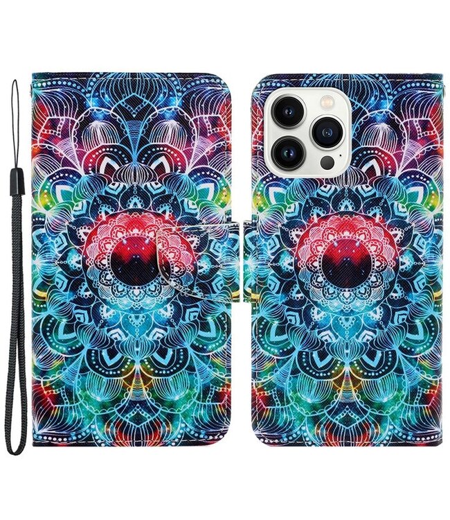 SoFetch Mandala Bookcase Hoesje met Polsbandje voor de iPhone 15 Pro