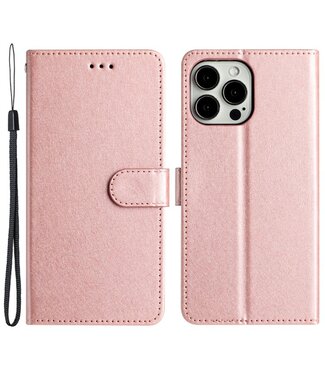 SoFetch Rosegoud Zijde Bookcase Hoesje met Koord iPhone 15 Pro