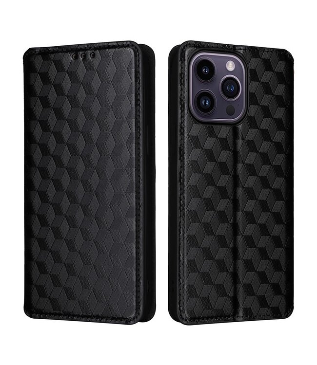 SoFetch Zwart Modern Bookcase Hoesje voor de iPhone 15 Pro