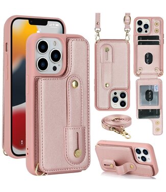 SoFetch Roze Pasjeshouder Wallet Hoesje met Koord iPhone 15 Pro