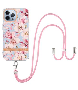 YB Roze Gardenia TPU Hoesje met Koord iPhone 15 Pro