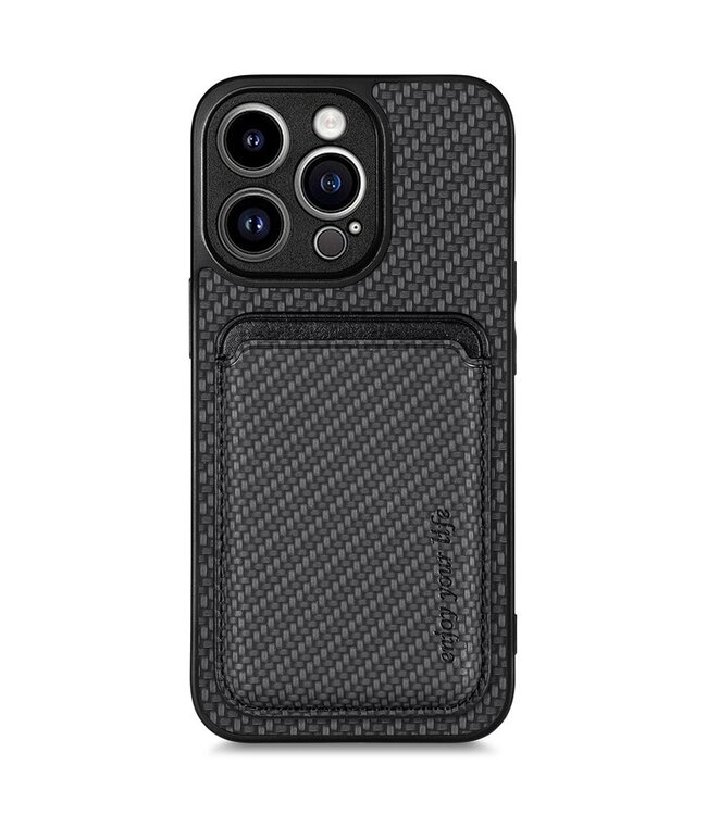 SoFetch Zwart Pasjeshouder Faux Leder Hoesje voor de iPhone 15 Pro