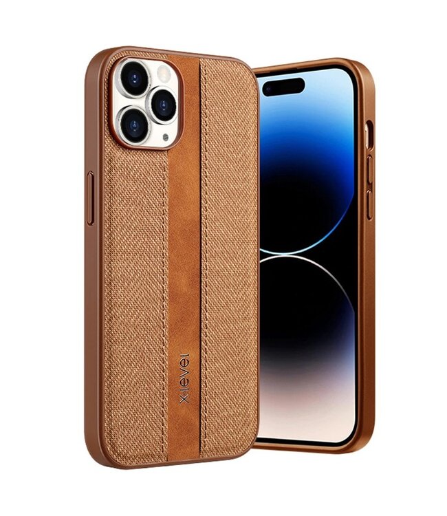 X-Level Bruin Textiel TPU Hoesje voor de iPhone 15 Pro