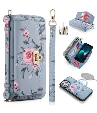 SoFetch Grijs RFID Bloemen Wallet Hoesje iPhone 15 Pro