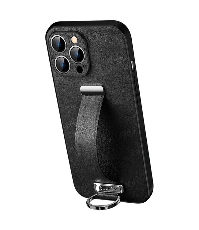 SULADA Zwart Glad Hybride Hoesje met Handriem voor de iPhone 15 Pro