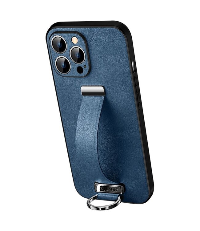 SULADA Blauw Glad Hybride Hoesje met Handriem voor de iPhone 15 Pro