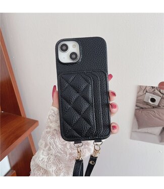 SoFetch Zwart Litchee TPU Hoesje met Koord iPhone 15 Pro