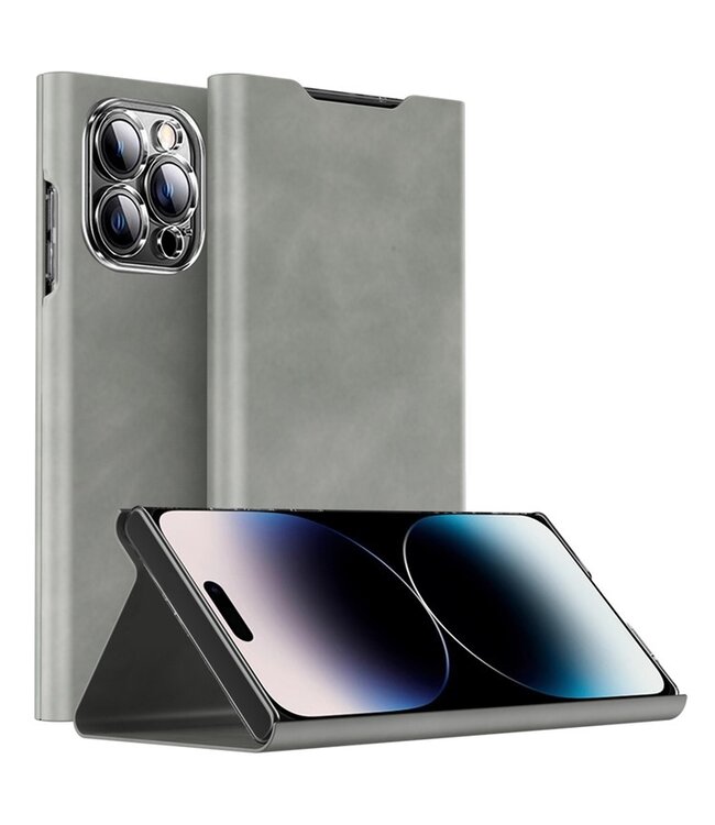 SoFetch Grijs Nappa Bookcase Hoesje voor de iPhone 15 Pro