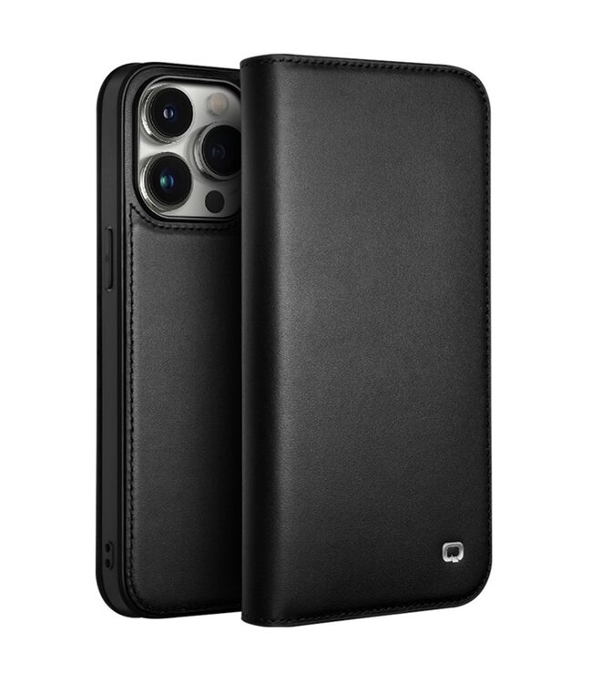 Qialino Zwart Stijlvol Flipcover Hoesje voor de iPhone 15 Pro