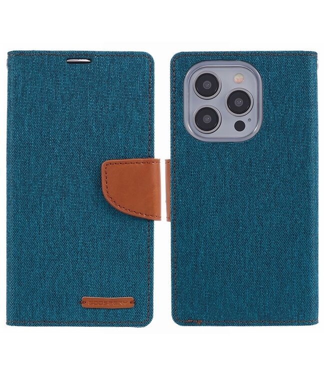 Mercury Blauw Goospery Textiel Bookcase Hoesje voor de iPhone 15 Pro