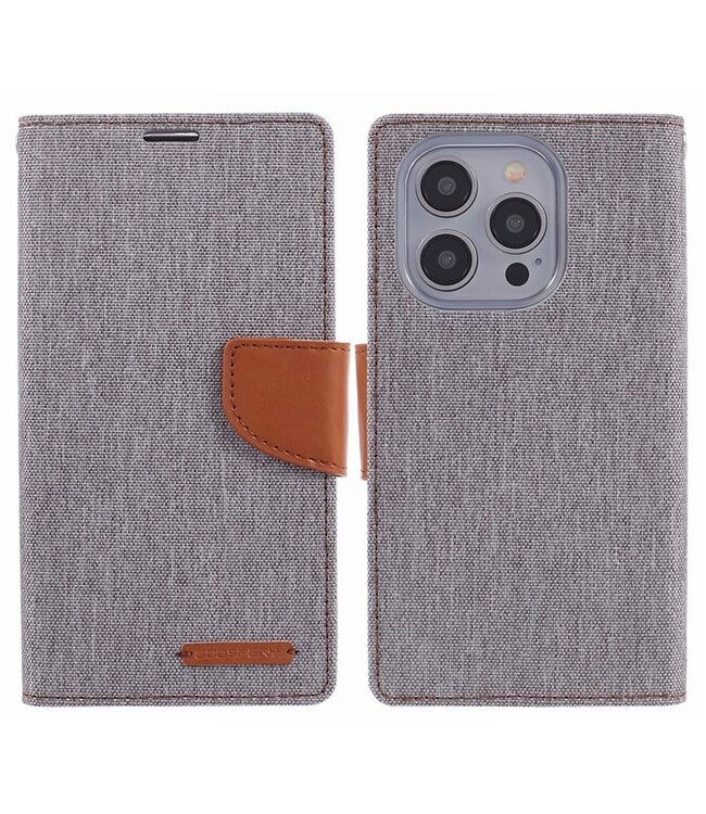 Mercury Grijs Goospery Textiel Bookcase Hoesje voor de iPhone 15 Pro