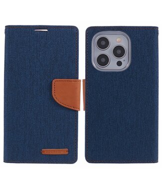 Mercury Donkerblauw Goospery Textiel Bookcase Hoesje iPhone 15 Pro