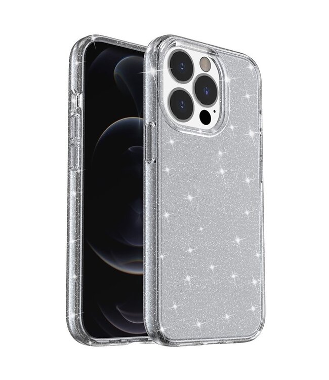 SoFetch Zilver Glitters Hardcase Hoesje voor de iPhone 15 Pro Max