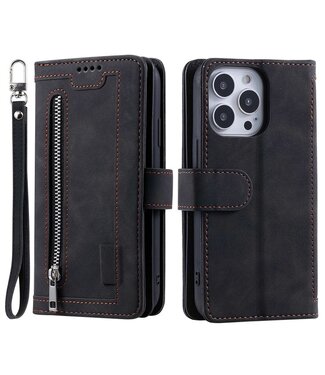 SoFetch Zwart Wallet Bookcase Hoesje met Polsbandje iPhone 15 Pro Max