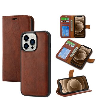 SoFetch Bruin Pasjeshouder Glad Bookcase Hoesje iPhone 15 Pro Max