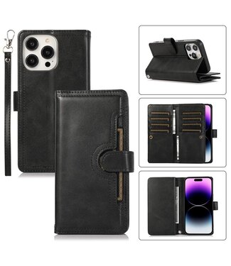 SoFetch Zwart Wallet Bookcase Hoesje met Polsbandje iPhone 15 Pro Max