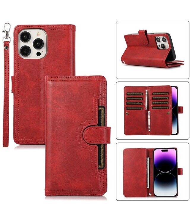 SoFetch Rood Wallet Bookcase Hoesje met Polsbandje voor de iPhone 15 Pro Max