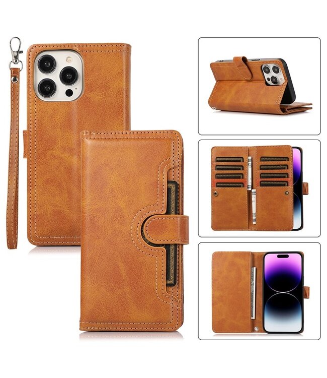 SoFetch Lichtbruin Wallet Bookcase Hoesje voor de iPhone 15 Pro Max