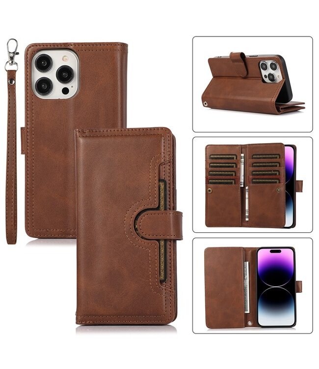 SoFetch Bruin Wallet Bookcase Hoesje met Polsbandje voor de iPhone 15 Pro Max