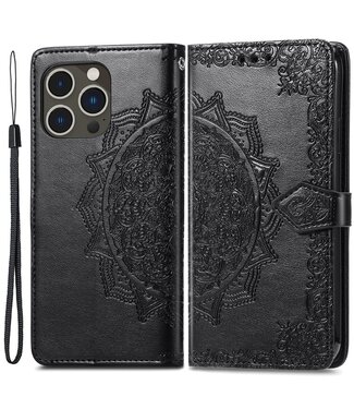 SoFetch Zwart Mandala Wallet Hoesje iPhone 15 Pro Max