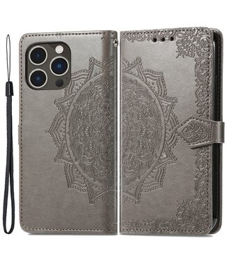 SoFetch Grijs Mandala Wallet Hoesje iPhone 15 Pro Max