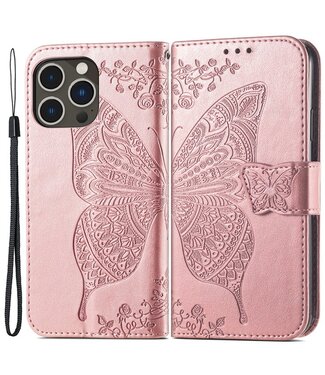 SoFetch Roze Vlinder Bookcase Hoesje iPhone 15 Pro Max