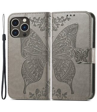 SoFetch Grijs Vlinder Bookcase Hoesje iPhone 15 Pro Max