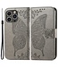 SoFetch Grijs Vlinder Bookcase Hoesje voor de iPhone 15 Pro Max