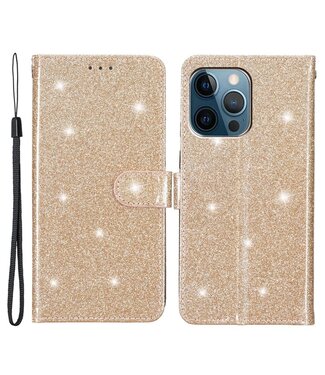 SoFetch Goud Glitters Bookcase Hoesje iPhone 15 Pro Max