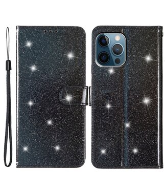SoFetch Zwart Glitters Bookcase Hoesje iPhone 15 Pro Max