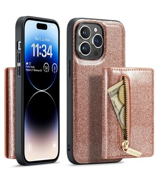 DG.Ming Rosegoud Pasjeshouder Glitters 2 in 1 Hoesje iPhone 15 Pro Max