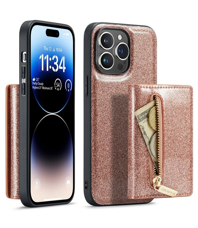 DG.Ming Rosegoud Pasjeshouder Glitters 2 in 1 Hoesje voor de iPhone 15 Pro Max