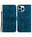 SoFetch Donkerblauw Bloemen Bookcase Hoesje voor de iPhone 15 Pro Max