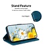 SoFetch Donkerblauw Bloemen Bookcase Hoesje voor de iPhone 15 Pro Max