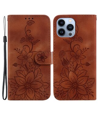 SoFetch Bruin Bloemen Bookcase Hoesje iPhone 15 Pro Max