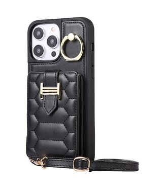 SoFetch Zwart Pasjeshouder Hybride Hoesje iPhone 15 Pro Max