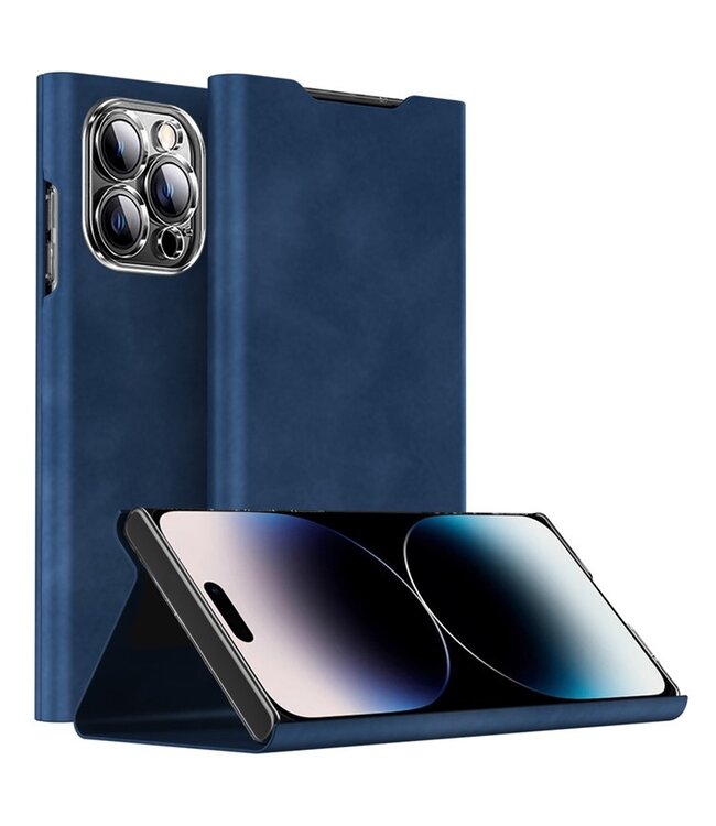 SoFetch Blauw Nappa Textuur Bookcase Hoesje voor de iPhone 15 Pro Max