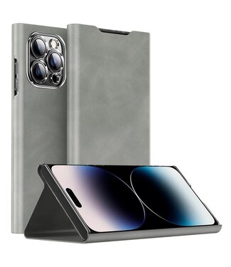 SoFetch Grijs Nappa Textuur Bookcase Hoesje iPhone 15 Pro Max