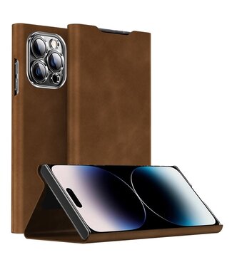 SoFetch Bruin Nappa Textuur Bookcase Hoesje iPhone 15 Pro Max