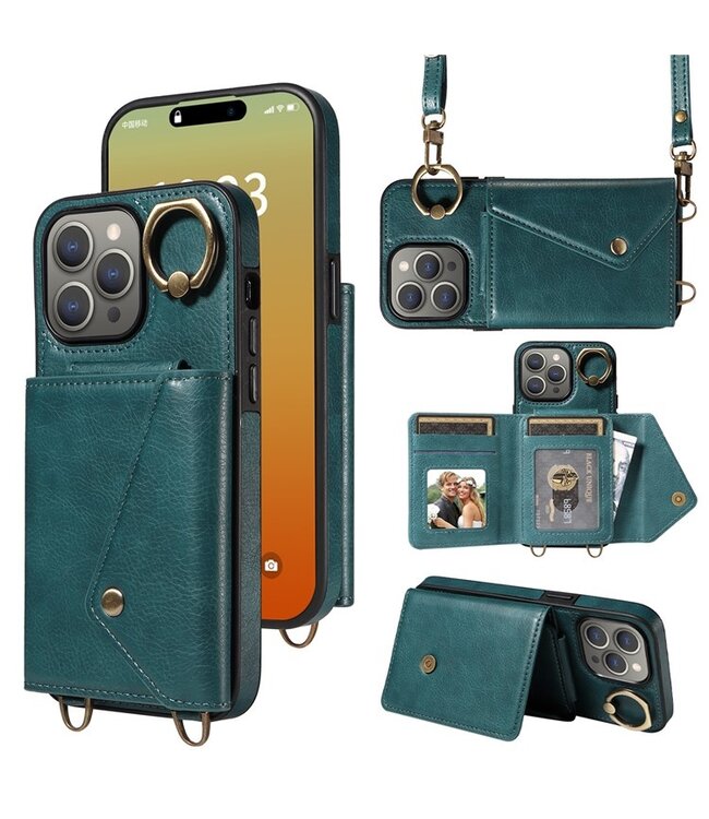 SoFetch Groen Wallet Litchee 2 in 1 Hoesje voor de iPhone 15 Pro Max