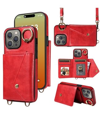 SoFetch Rood Wallet Litchee 2 in 1 Hoesje iPhone 15 Pro Max