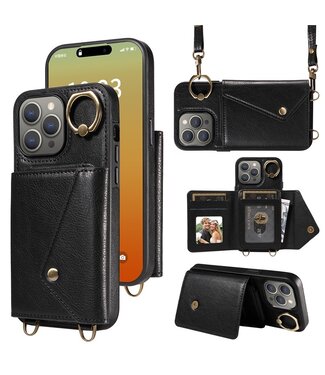 SoFetch Zwart Wallet Litchee 2 in 1 Hoesje iPhone 15 Pro Max