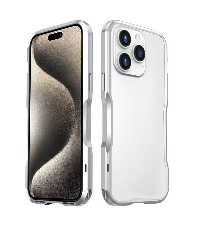 Luphie Zilver Metaal Bumper Hoesje voor de iPhone 15 Pro Max